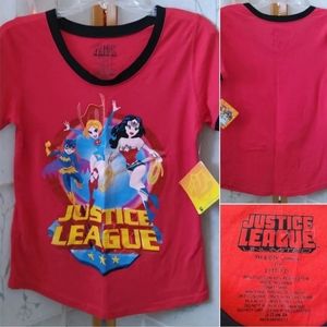 DC comics justice league girl superheroes ringer t-shirt size Lg 11-13 NWTS